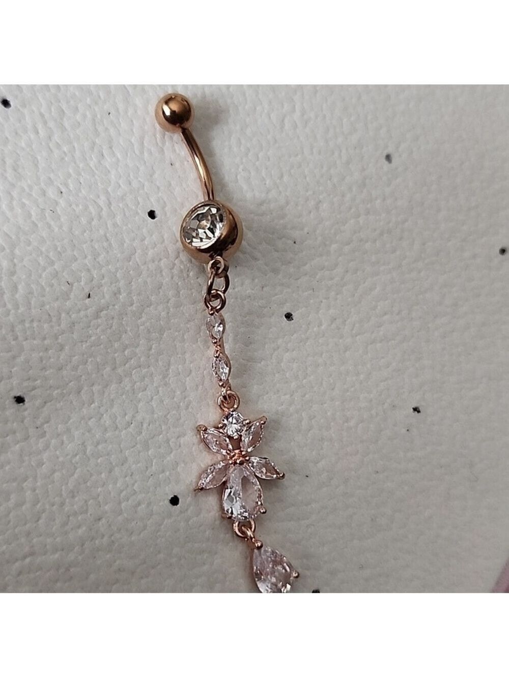 14 G SURGICAL STEEL DANGLE   BELLY BUTTON Simulated Diamond ROSE GOLD